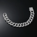 Close-up of 16mm iced-out Cuban link chain with pave rhinestones and spring buckle - Bracelet / 8inch / Silver