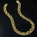 Gothic skull necklace with gold chain and crystals on reflective black surface - Necklace (45cm) / Gold