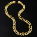 Collier chaîne cubaine homme en or hip hop avec têtes de mort glacées et pierres noires - Collier (50cm) / Or