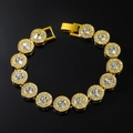 Luxurious gold-plated hip hop bracelet with iced-out round crystals and a secure lobster clasp - 8inch / Gold
