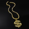 Hip Hop Gold-Dollarzeichen Anhänger Kette mit Zirkonia-Steinen und Tennis-Kette - Gold (Dollarzeichen) - Mit 50cm Einreihiger Strasskette