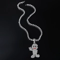 5mm Tennis-Kette mit glitzerndem Comic-Jungen-Anhänger im Hip-Hop-Stil für Herren - Silberner Cartoon-Junge (Mit Tennis-Kette)