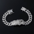 Bracciale cubano argento con diamanti e ciondolo Faraone egiziano stile hip-hop - Stile Faraone / 21cm / Bracciale d'Argento