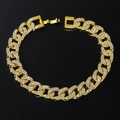 Bracelet gourmette doré style hip-hop avec pavage de diamants sur fond noir brillant - Bracelet (20cm) / Or
