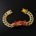 Bracelet gourmette hip-hop pour homme avec finition dorée et pendentif divinité serti - Or - Bracelet