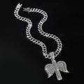 Iced out Engel Flügel Kreuz Anhänger an dicker kubanischer Kette Hip Hop Schmuck - Silber (Kreuz) - Mit 50cm Panzerkette