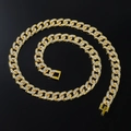 Gouden Cubaanse schakelketting met glanzende strass-steentjes voor een hiphop uitstraling - Goud-Ketting (45cm)