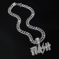 Hip-Hop Silberne Gliederkette mit eisigem FLASH Blitz Buchstaben Anhänger für Herren - Halsketten-Set / Silber