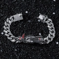 Bracciale cubano punk da uomo con ciondolo Santa Muerte e cristalli scintillanti - Argento-Bracciale