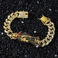 Bracciale cubano da uomo color oro con strass e elemento centrale a forma di coccodrillo - Oro-Bracciale