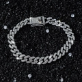 9mm Hip Hop silver Cuban link bracelet with full diamond inlay on black gravel background - Silver / 18cm