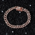 9mm rose gold cuban chain bracelet with white pavé zircons on black stone background - Rose Gold / 18cm