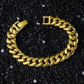 Men's 13mm gold-plated Cuban link bracelet featuring a secure clasp on black stone background - Gold-Bracelet (20.5cm)