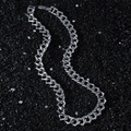 Collier chaîne cubaine 12mm pour homme avec maillons cœur sur fond pierre noire - Collier (45cm) / Argenté
