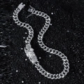 Collana da uomo Cuban Link 12mm con pendente a testa di leone ghiacciato e zirconi - Stile Leone / 50.5cm / Collana d'Argento
