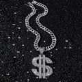 Silberner Dollar-Anhänger mit Panzerkette auf schwarzem Hintergrund aus Stein - Dollarzeichen Halskette Mit Panzerkette / Silber