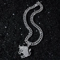 Collana con ciondolo a forma di toro hip-hop con zirconi su una catena a maglie cubane - Pendaglio Toro con Catena Cubana / Argento