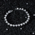 Chic 8mm wide heart-shaped silver link bracelet with clear zircon stones and fold-over clasp - Silver
