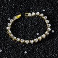 8mm wide hip hop heart bracelet with large white crystals in gold plated settings - Gold