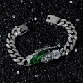 Hip hop cuban link bracelet with iced out San Judas pendant and green enamel details - 20cm Bracelet / Silver