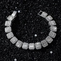 Luxurious 12mm silver square link iced-out bracelet with zircon stones on black sand - 20cm / Silver
