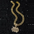 Collier gourmette dorée hip-hop avec pendentif NO EXCUSES serti sur fond noir chic - Chaîne Cubaine 50cm / Doré