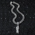 Collier cubain argenté hip hop avec grand pendentif religieux serti de zircons brillants - Avec Chaîne Gourmette / Argent (Saint Jude)