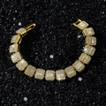 Luxurious 12mm gold hip hop chain with rectangular cuboid links and shimmering zircons - 20cm / Gold