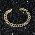 10mm Vergoldetes, diamantbesetztes kubanisches Gliederarmband für Herren im Hip-Hop-Stil - Armband (20cm) / Gold