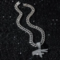 Collier hip hop chaîne cubaine argentée avec pendentif geste de main et zircons blancs - Style de Geste Argenté (Avec Chaîne Gourmette de 50 cm)