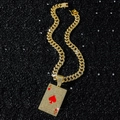 Hip-Hop Goldene Cuban-Kette mit glitzerndem Herz-Ass Poker-Anhänger und roten Akzenten - Halskette Anhänger Set / 50cm Panzerkette / Gold