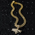 Collier maille cubaine hip hop avec pendentif geste de main serti de strass - Style de Geste Doré (Avec Chaîne Gourmette de 50 cm)