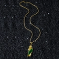 Hip hop St. Jude pendant necklace with gold rope chain and green enamel on black stone - Gold (St Jude) - With Stainless Steel Rope Chain
