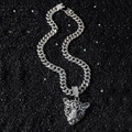 Hip hop leopard head pendant with blue gems and diamonds on a Cuban link chain - Silver Leopard Head With Cuban Chain