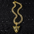 Iced out gold plated leopard head pendant necklace with Cuban link chain for men - Gold Leopard Head With Cuban Chain