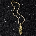 Collier hip hop doré avec pendentif Saint Jude serti de pierres vertes sur fond pailleté noir - Or St. Jude (Chaîne en Strass à une Rangée de 50cm)