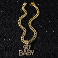 Collier avec pendentif 90'S BABY hip-hop et chaîne cubaine dorée sertie de diamants - Or (90's BABY) Avec Chaîne Cubaine de 50cm