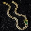 Men's 12mm iced out Cuban chain with gold Saint Jude religious pendant on black stones - 50.5cm Necklace / Gold