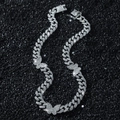 Classic 13mm silver Cuban link necklace with iced-out butterflies and pavé diamonds - Necklace (45cm) / Silver