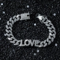 Pulsera de cadena cubana con letras LOVE y brillantes cristales pavé para mujer - Pulsera / 20cm / Plateado