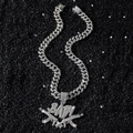 Hip hop iced out Cuban link necklace with double rifle BABY pendant in silver finish - Dual Gun BABY Necklace Set / Silver