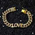Pulsera Cuban link dorada estilo Hip Hop con letras LOVE y cristales brillantes - Pulsera / 20cm / Dorado