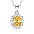 S925 sterling silver necklace featuring oval yellow zircon pendant with halo diamonds - Baguette Halo Oval Style (FDDZ-040)