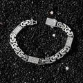 Clásico brazalete hip hop plateado con eslabones geométricos helados y circonitas - Plata-Pulsera (20cm)