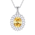 Elegante S925 zilveren ketting met ovale gele edelsteen hanger in zonnebloemvormige stijl - Stralende Baguette Zonnebloem Stijl (FDDZ-042)
