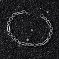 Bracciale a catena hip hop in acciaio inossidabile argento con maglie su pietra nera - Argento (21 cm)