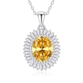 Zilveren ketting S925 met ovale gele edelsteen en een stralende halo van diamanten - Dubbele Baguette Halo Ovaal Stijl (FDDZ-047)