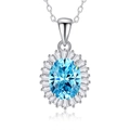 S925 silver sunflower necklace with oval sea blue stone and micro pavé accents - Sunflower Oval Style (FDDZ-040)