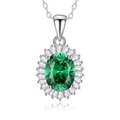 S925 silver necklace with emerald green oval stone and baguette-cut zircon halo - Oval Halo Style (FDDZ-040)