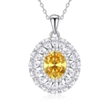 Zilveren ketting met ovale gele edelsteen hanger in een florale halo zetting - Pear Round Cluster Ovaal Stijl (FDDZ-048)